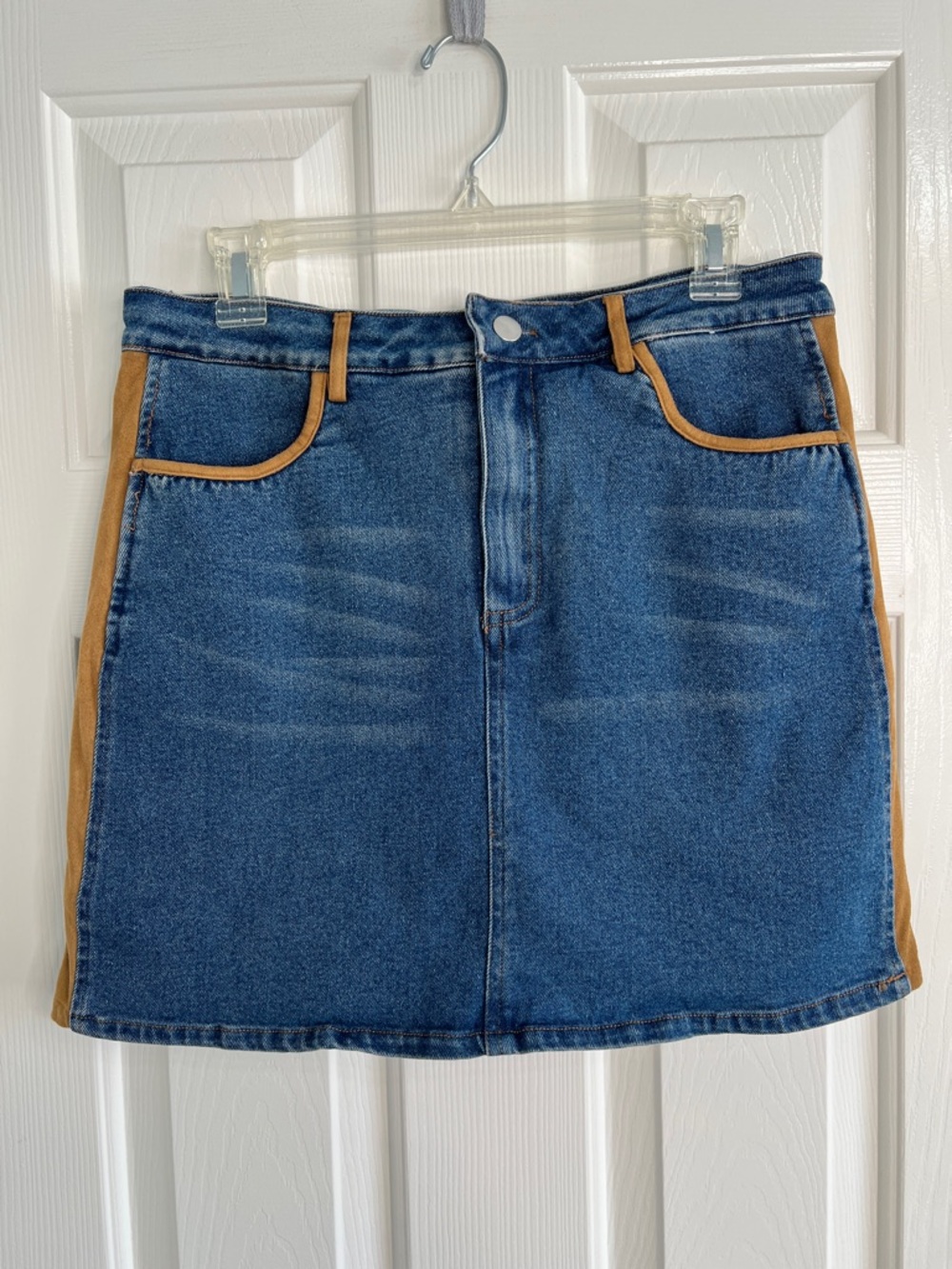 Sunday Edition Nordstrom denim skort with tan suede details size medium